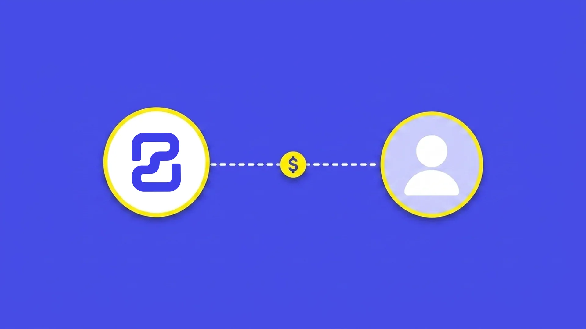 Diagram of a direct campaign: a brand hub connected to one hand-picked creator avatar by a dashed line carrying a dollar coin